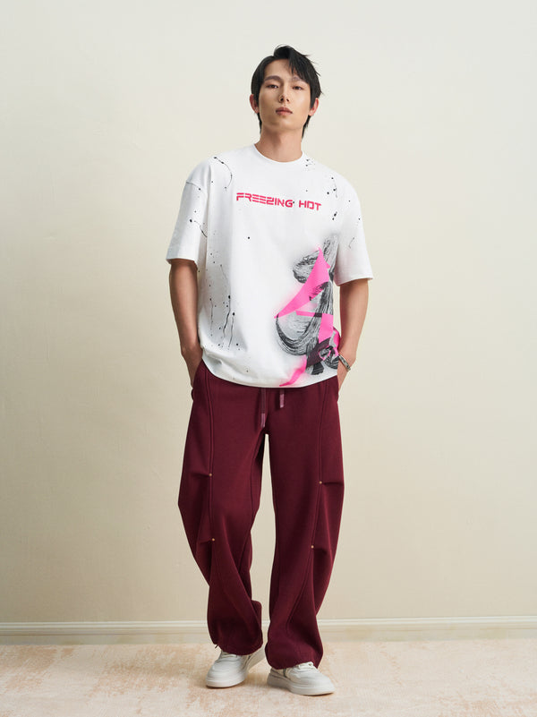 中国の書道が埋め込まれたオーバーサイズTシャツ