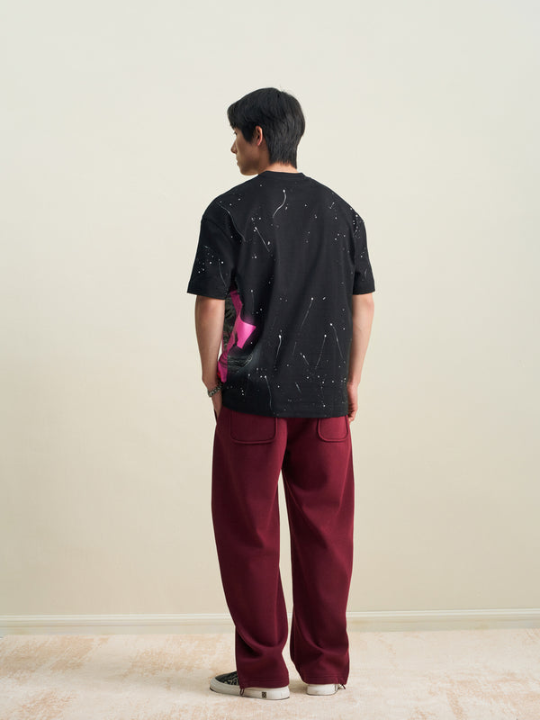 中国の書道が埋め込まれたオーバーサイズTシャツ