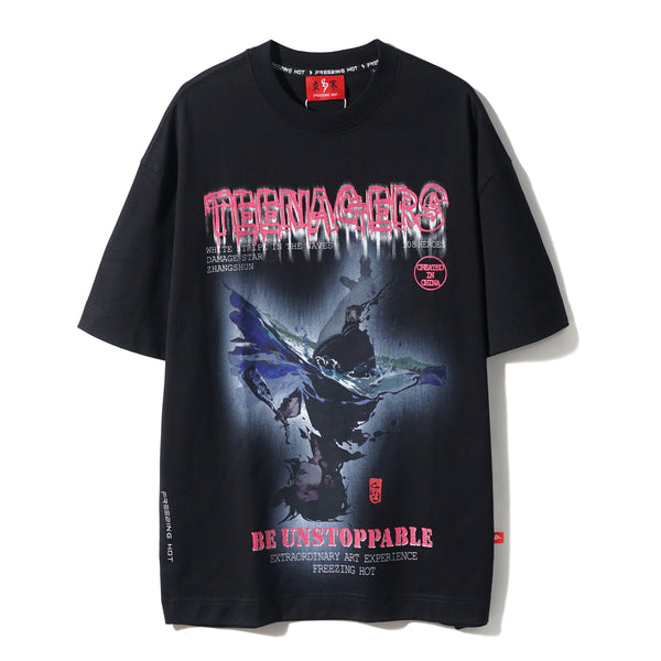 波の中の白いストライプ、オーバーサイズTシャツ