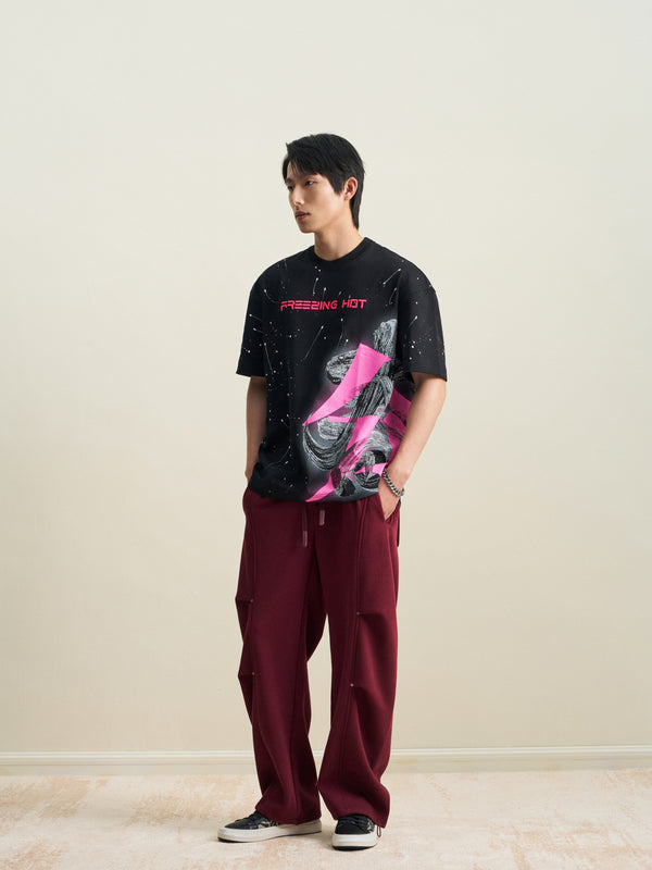 Chinese calligraphy embed oversized T-shirt